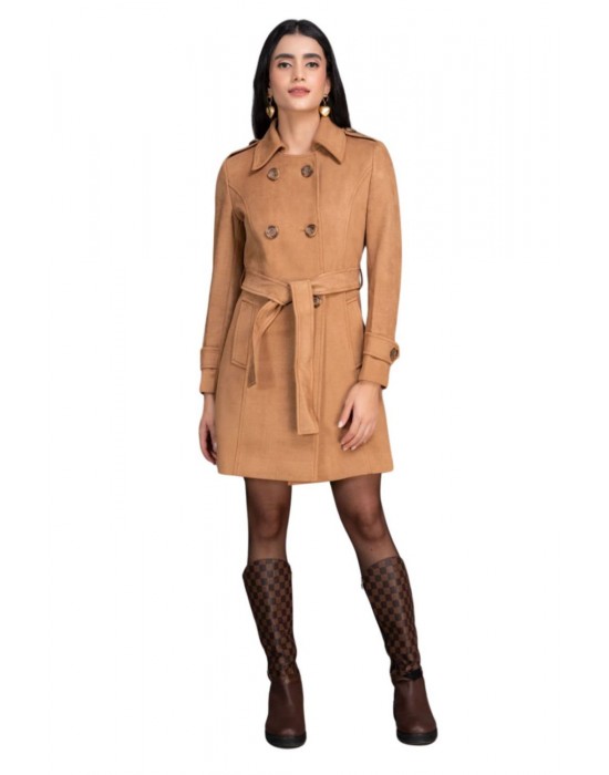 Women Double Breasted Coat Beige